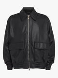 Studio Nicholson Leather Piston Bomber Jacket Black