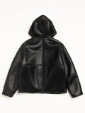 Stussy Shearling Black Hooded Leather Jacket
