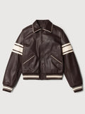 Stussy Wales Bonner Leather Varsity Jacket Brown