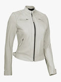 Stylish Women’s Off White Quilted Motorcycle Jacket