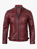 Tall Men Real Leather Burgundy Biker Jacket