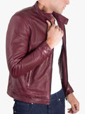 Ted - Bordeaux leather biker jacket vintage aspect