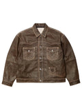 True Religion Supreme Leather Trucker Jacket Brown