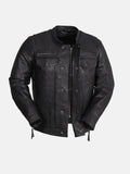 Utility Style Black Leather Biker Jacket Mens