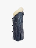 Valerie Ladies Blue Hooded Shearling Jacket