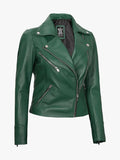 Women Green Motorcycle Zipper Jacket