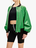 Women Oversized Green Bomber Jacket