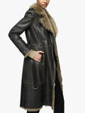 Women's Belted Shearling Brown Trench Coat