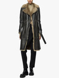 Women's Belted Shearling Leather Trench Coat