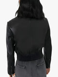 Women's Elegant Noir Black Leather Bomber Jacket
