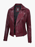 Women's Kimberley Leather Motorcycle Maroon Jacket