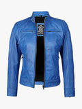 Women’s Vivid Blue Waxed Moto Jacket