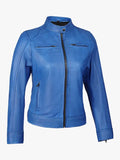 Women’s Vivid Sky Blue Leather Biker Jacket