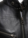 Womens Belted Collar Black Leather Jacket Front Close Up