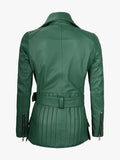 Womens Green Belted Moto Jacket