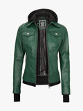 Womens Green Removable Hood Jacket