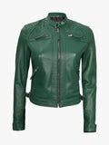 Womens Real Lambskin Green Biker Jacket