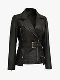 Womens Asymmetrical Black Leather Jacket Side