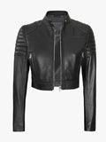 Womens Black Leather Cropped Jacket