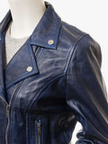 Womens Blue Biker Jacket Ensley