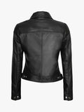 Womens Harrington Style Black Real Leather Jacket Back
