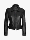 Womens Harrington Style Black Real Leather Jacket Open Zipper