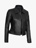 Womens Harrington Style Black Real Leather Jacket Side