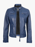 Womens Real Lambskin Blue Quilted Biker Jacket