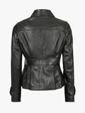 Womens Short Body Black Peplum Leather Jacket Back