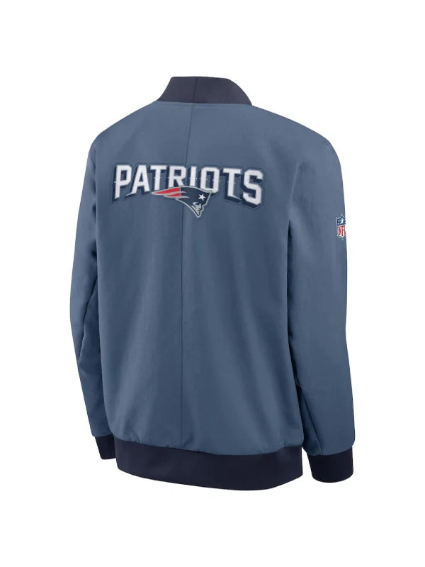 2025 New England Patriots Nike Rivalries Sideline Bomber Jacket Storm Blue