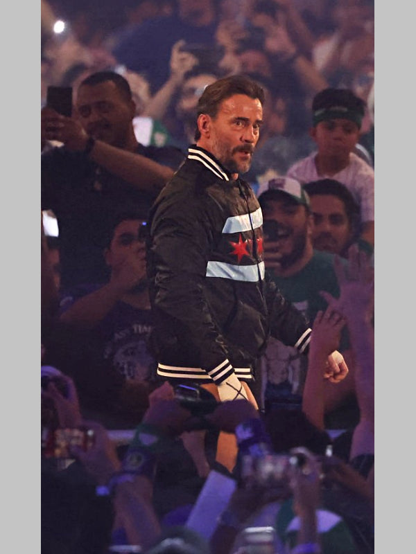 2025 Night of Champions CM Punk Black Satin Jacket 
