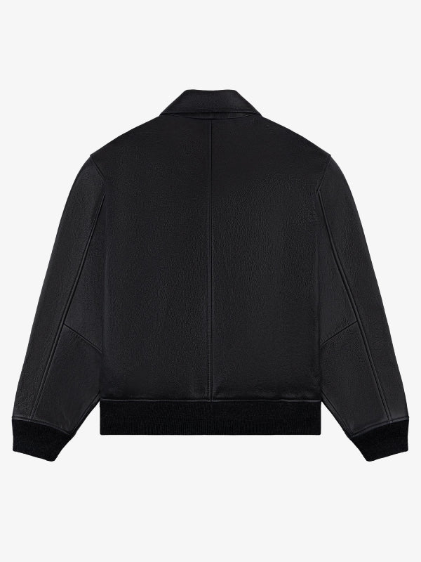 ALD Black Leather Flight Bomber Jacket