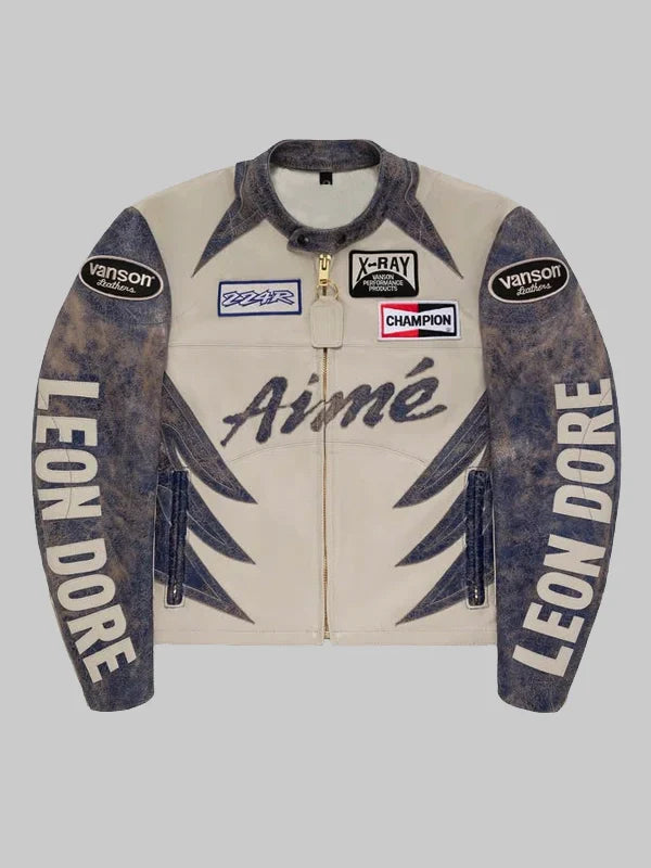 ALD Vanson Distressed Leather Moto Jacket White