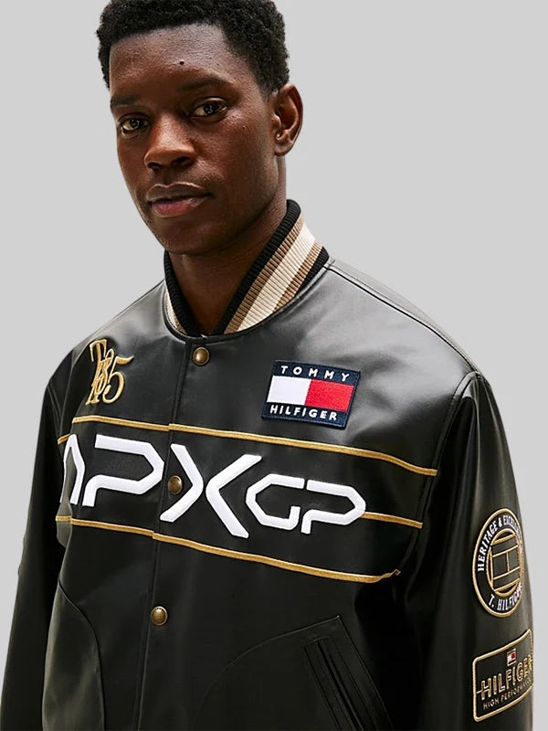 APXGP Tommy Hilfiger Black Leather Varsity Jacket