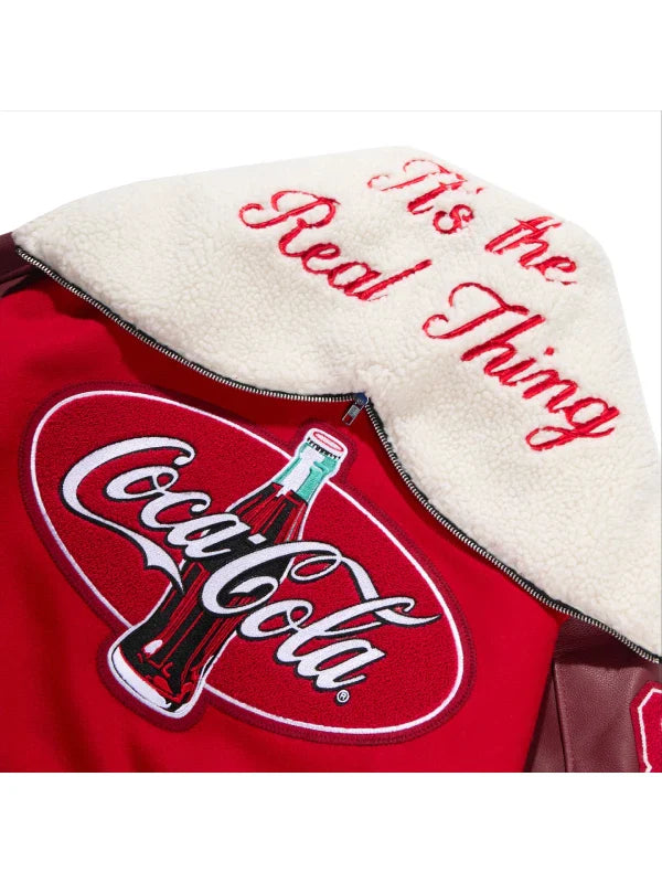 AWAKE NY x Coca-Cola Shearling Hooded Varsity Jacket Red