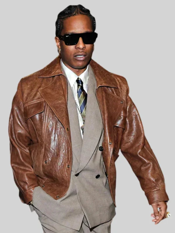 A$AP Rocky Brown Biker Leather Jacket