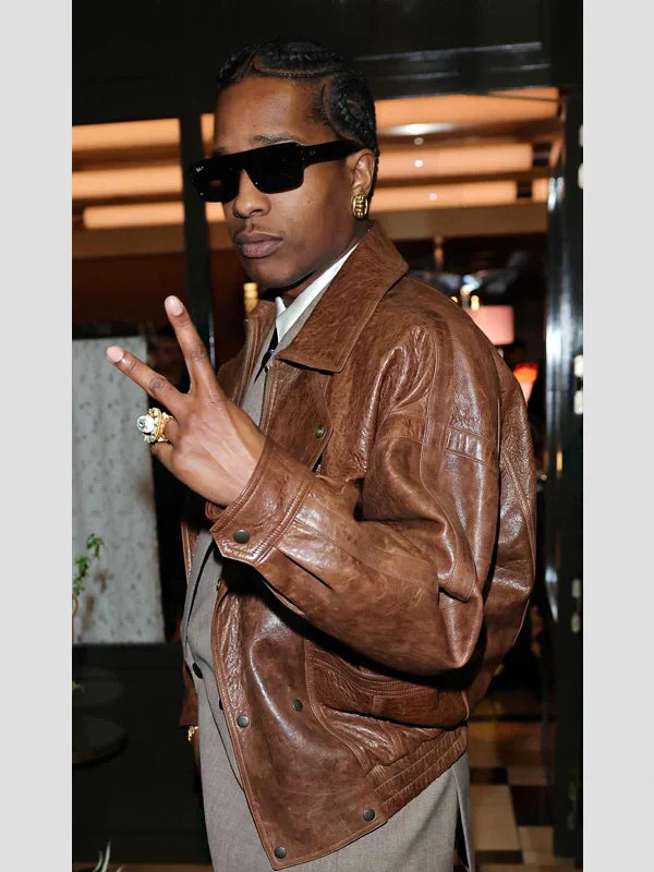 A$AP Rocky Brown Motorcycle Leather Jacket