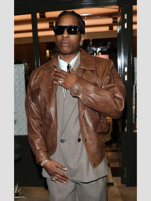 A$AP Rocky Distressed Brown Leather Jacket