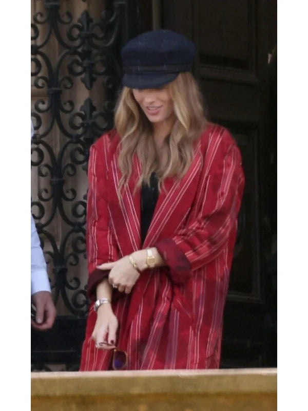 A Big Bold Beautiful Journey Margot Robbie Red Striped Coat