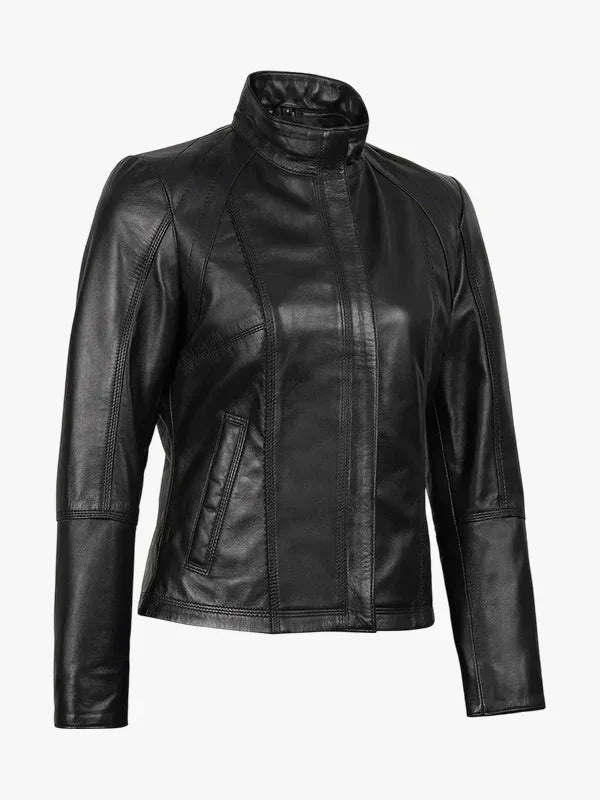Acerra Black Leather Cafe Racer Biker Jacket