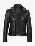 Acerra Womens Black Leather Cafe Racer Biker Jacket