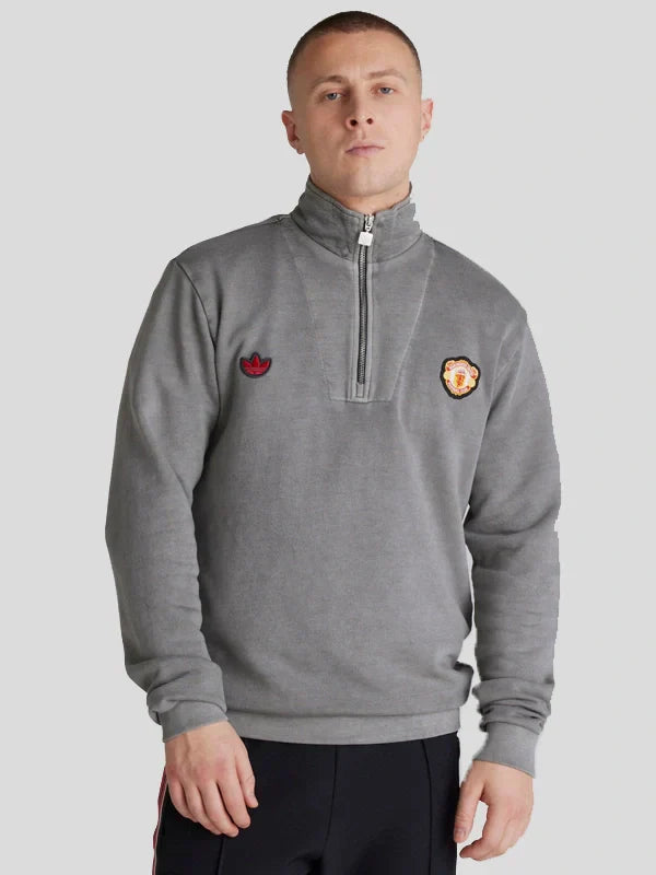 Adidas Manchester United Terrace Icons Quarter Zip Jacket Grey