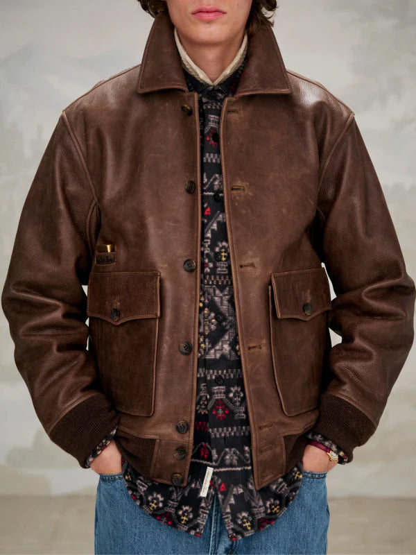 Aime Leon Dore Flight Leather Jacket Brown