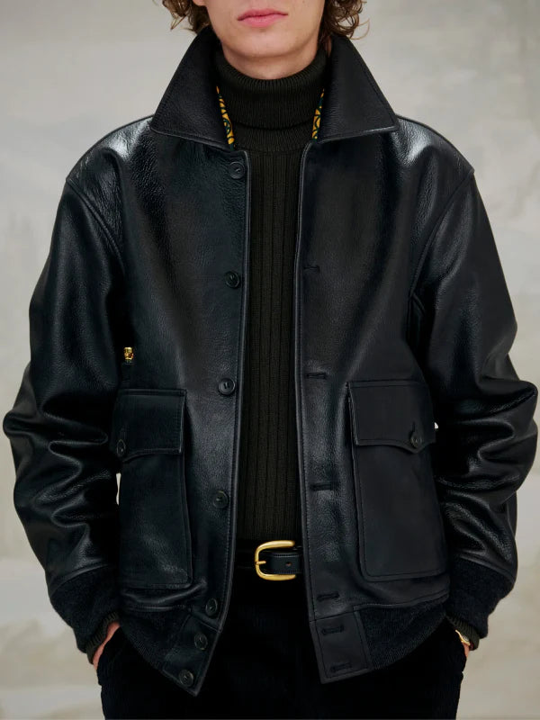 Aime Leon Dore Leather Flight Jacket Black