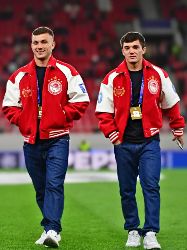 Aime Leon Dore Olympiacos F.C. Red Varsity Jacket