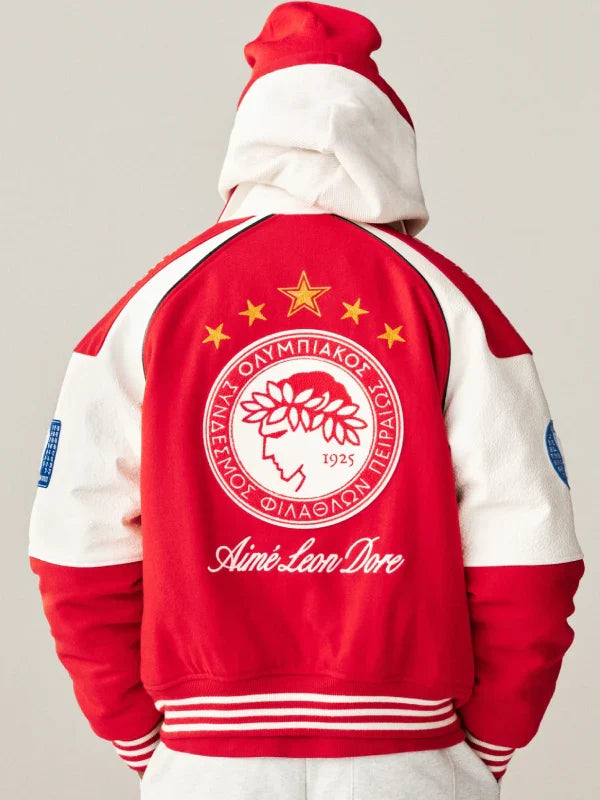 Aime Leon Dore Olympiacos F.C. Varsity Jacket Red
