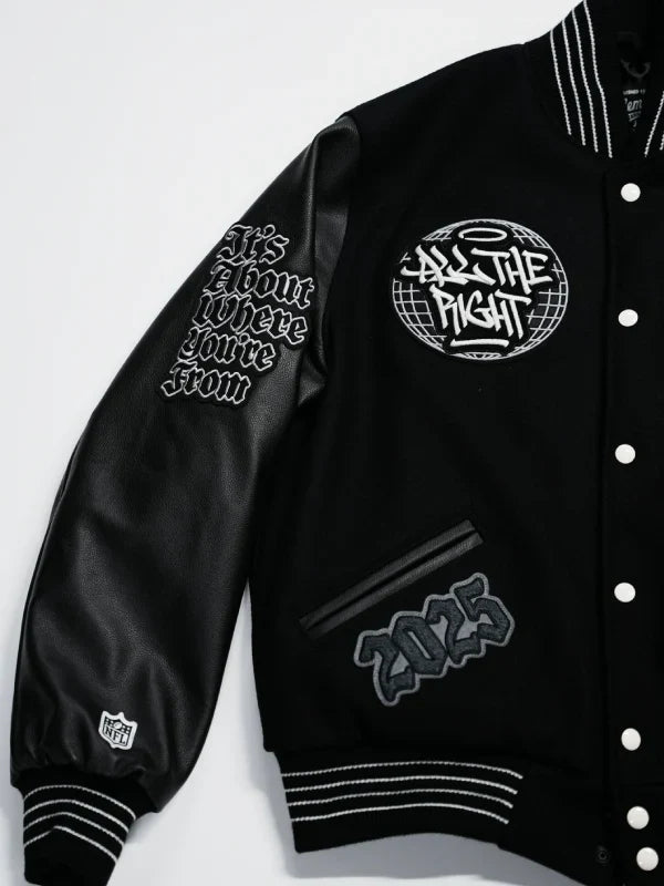 All The Right x New York Jets Black Varsity Jacket
