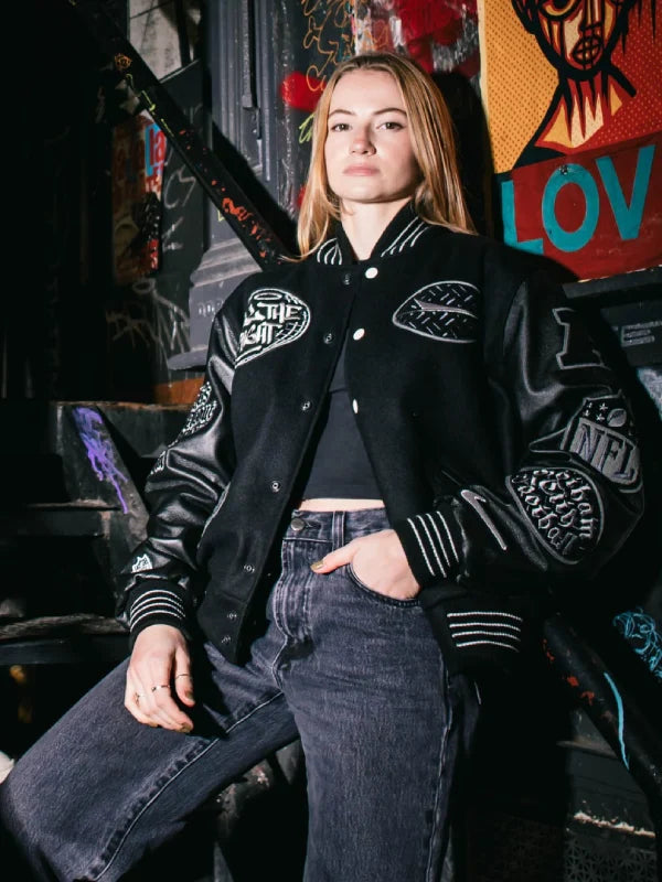 All The Right x New York Jets Rivalry Black Varsity Jacket