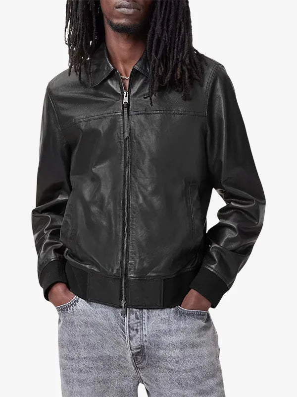 Allsaints Black Leather Gen Jacket Mens