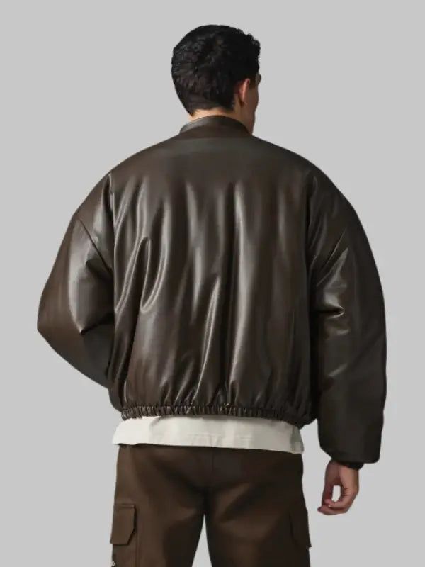 Alo Brown Leather Bomber Jacket
